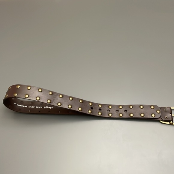 Jimmy’Z Wide Brown Leather Vintage Belt Size 32-34 Brass Studs & Brass Buckle - Picture 10 of 13
